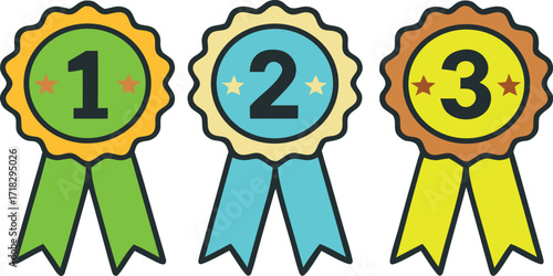 Vector ribbons for first second and third place awards achievements and competition wins vector