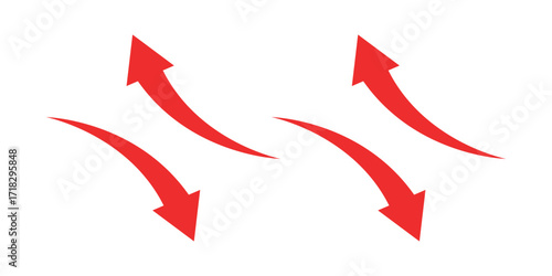 Dynamic Set of Red Curved Arrows Pointing Up and Down on a Clean White Background