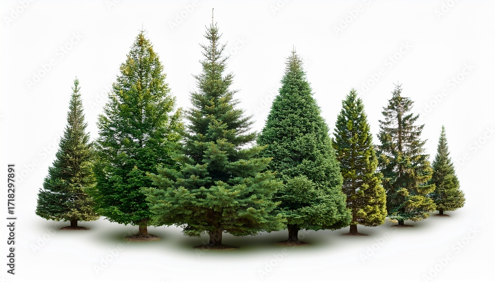 Fototapeta premium Groups Of Conifer Trees Isolated On Transparent Background