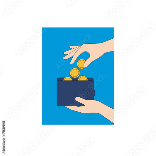 An artistic depiction of a hand holding a smartphone, with Bitcoin coins hovering over a crimson backdrop