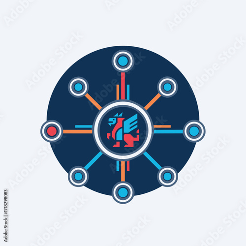 Digital concept of an antivirus cybersecurity warning symbol, featuring a network and cyber technology sign with an abstract 3D computer background icon