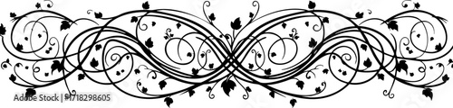 Elegant black vine flourish with delicate leaves adds a touch of natural beauty to any design project