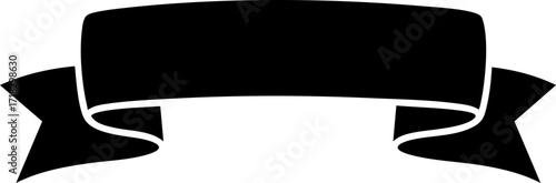 Bold black ribbon banner design element for impactful announcements, declarations, and prominent titles, perfect for modern branding and graphic design projects.