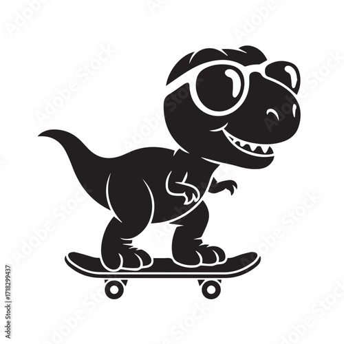  Cool T-Rex Dinosaur on Skateboard Silhouette