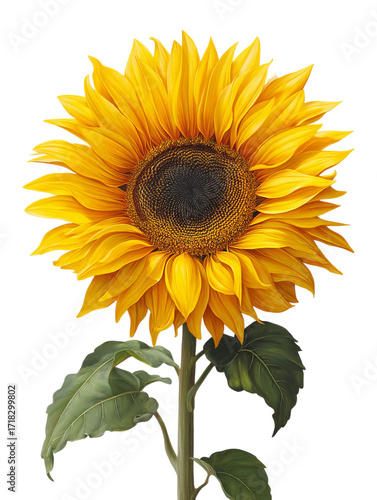 PNG Of A vibrant sunflower with golden-yellow petals and a rich brown center, symbolizing warmth and positivity.