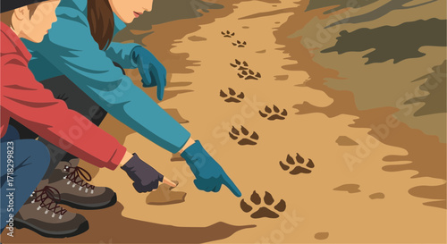 Observing Wildlife Track Footprints Found, Exploring Nature, Discovering Animal Trails
