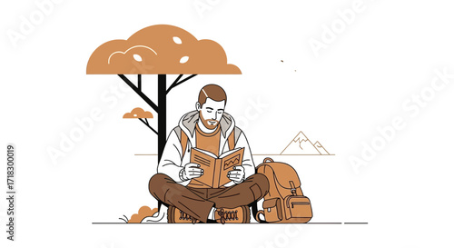 Outdoor Reader's Serene Moment Under Tree: A Peaceful Journey With Books and Nature