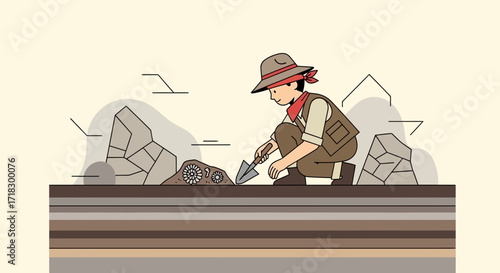 Paleontologist Unearthing Fossilized Remnants, Exploring Prehistoric Life And Earth's History