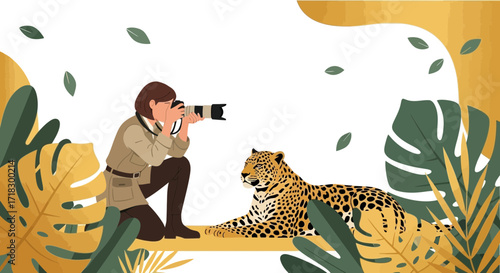 Photographer Capturing A Magnificent Leopard In The Lush Jungle Environment