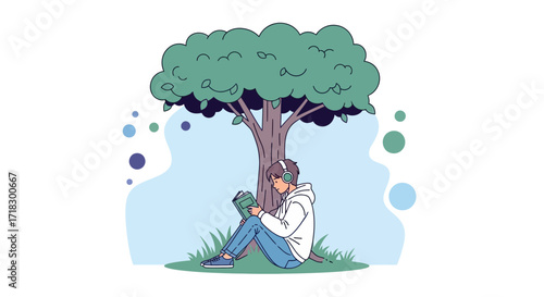 Peaceful Reading Under A Shaded Tree: A Moment Of Serenity In Nature