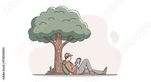 Peaceful Reading Under Shade of a Tree on a Warm Day Enjoying a Good Book