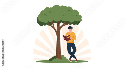 Peaceful Reading Under A Tree: A Simple Vector Illustration Depicting Relaxation and Leisure