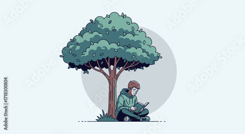 Peaceful Solitude: A Young Reader Finds Sanctuary Beneath the Trees Canopy