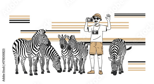 Photographer Capturing Zebras In Their Natural Environment During A Safari Adventure Scene