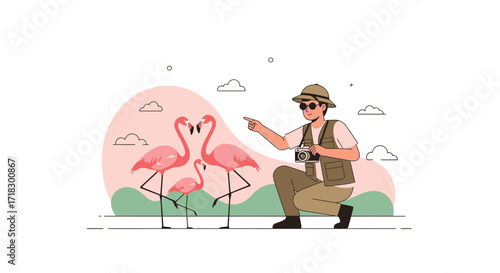 Photographer Observes Graceful Flamingos in Their Natural Habitat During Wildlife Exploration
