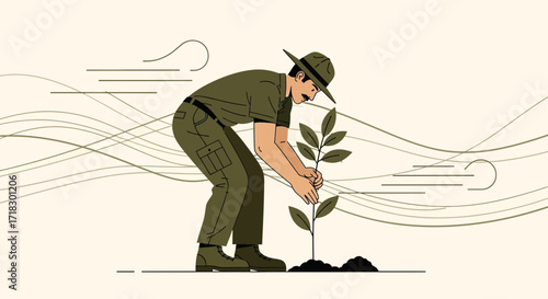 Planting A Tree Symbolic Illustration of Conservation and Environmental Protection Scene