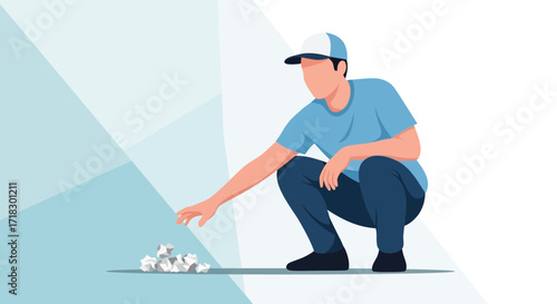 Person Cleaning Environment: Environmental Awareness and Civic Duty Focused Illustration