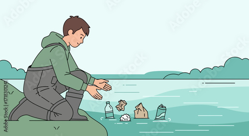 Person Cleans Up The Water: Environmental Preservation and Community Responsibility