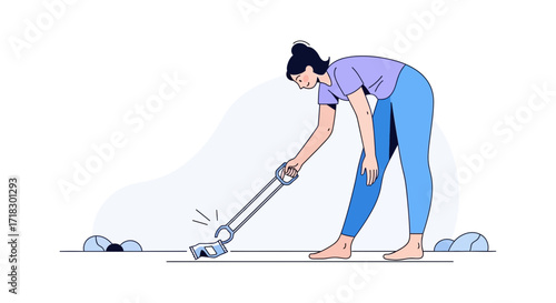 Person Cleaning Landscape With Tongs Vector Depicting Environmental Stewardship Effort