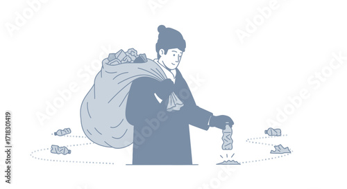 Person Collecting Trash, Symbolizing Environmental Protection and Community Cleanup Efforts