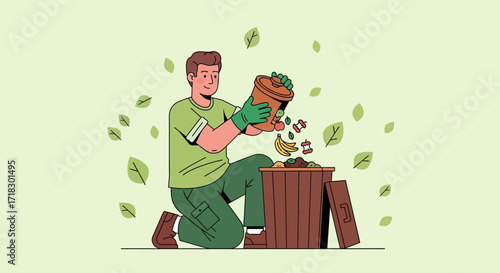 Person Disposing Of Compostable Waste Into The Brown Bin For Recycling Processes