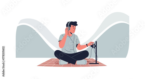 Person Enjoying Audio Experience in Creative Calm Environment Soundscape Illustration