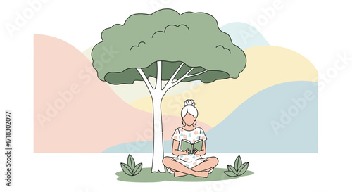 Quiet Moments Underneath A Shaded Tree Reading A Book In Beautiful Nature
