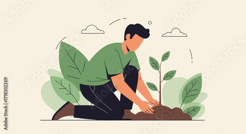 Person Planting Sapling Contributing To Green Initiative And Environmental Preservation