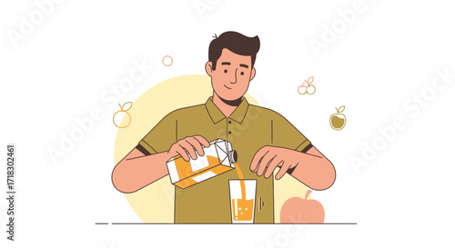 Person Pouring Orange Juice into a Glass, Illustrative and Minimalist Design