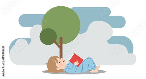 Reading Under The Tree: A Relaxing Illustrated Moment Of Joyful Escapism
