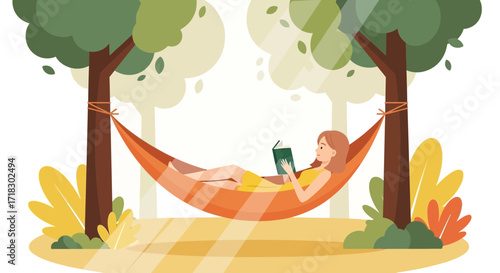 Reading Under The Trees Amidst the Sunshine, Enjoying Peaceful Relaxation Moment