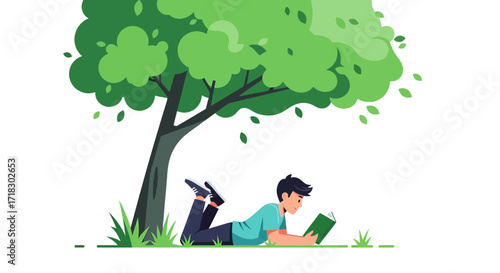 Person Reading Under a Tree: A Relaxing Scene of Peaceful Moments and Leisure