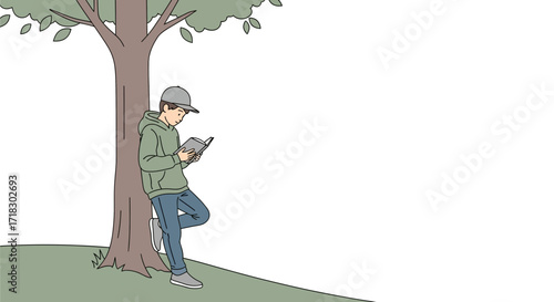 Person Reading Under a Tree, Enjoying Nature and Finding Relaxation and Quiet Time