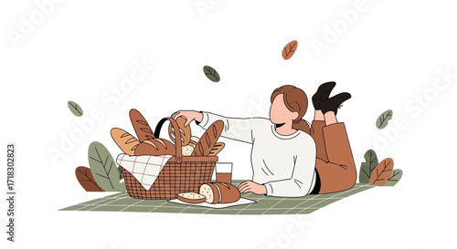 Relaxed Afternoon Picnic: Enjoying Fresh Bread and Good Moments Outdoors