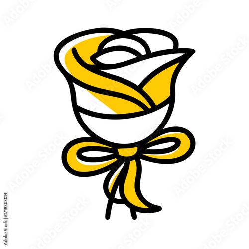 Yellow rose flower vector illustration with ribbon bow for valentine's day and wedding design element