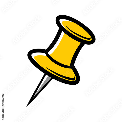 Yellow push pin thumbtack vector graphic illustration for bulletin board notice board or corkboard design