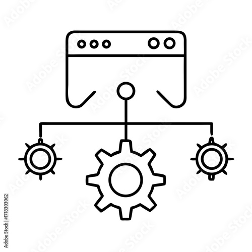 Website configuration settings seo optimization and development process line art vector illustration