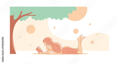 Relaxed Reading Beneath a Shaded Tree: Serene Moments of Leisure and Contentment