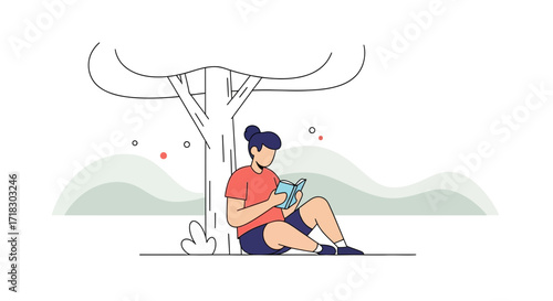 Person Sitting Near a Tree Reading a Book on a Summer Day Beneath the Shade
