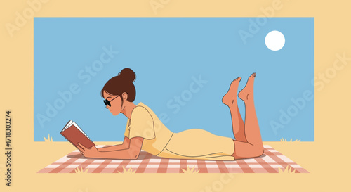 Relaxed Woman Lounging Outdoors While Reading A Book On A Sunny Afternoon