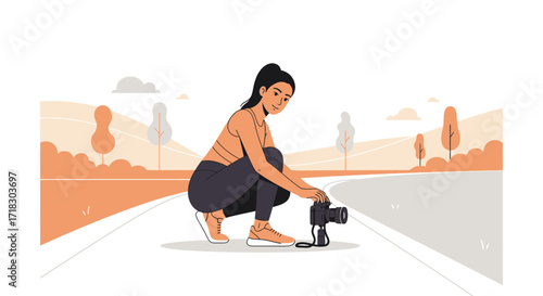 Photographer Admiring Scenery Taking Pictures In The Open Air During Sunny Days