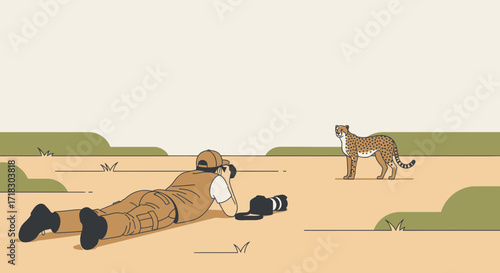 Photographer Captures Cheetah: Nature Observation and Wildlife Photography Illustration