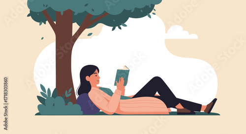 Relaxing Under The Shade Of A Tree While Reading For Leisure And Enjoyment