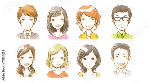 Diverse illustrated portraits of smiling individuals
