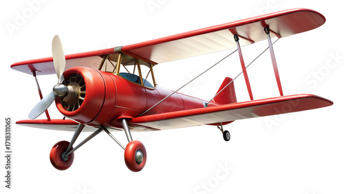 Vintage red biplane isolated on transparent background, a classic aircraft representing aviation history and the thrill of flight, perfect for retro designs