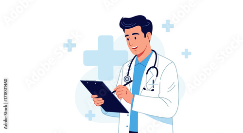 Smiling Medic Creates Notes In Animated Style For Medical And Healthcare Illustrations