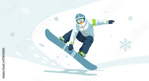 Snowboarder Gliding Gracefully Across Snow Covered Terrain During Winter Season