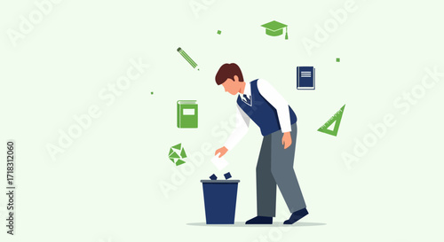 Student Discarding Papers, A Fresh Perspective On Education And Academic Waste