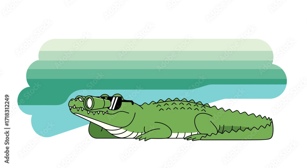 Naklejka premium Stylish Alligator With Sunglasses Relaxing Against A Gradient Background