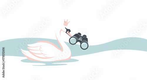 Swan With Binoculars: A Curious Bird Observes The World In A Minimalist Illustration